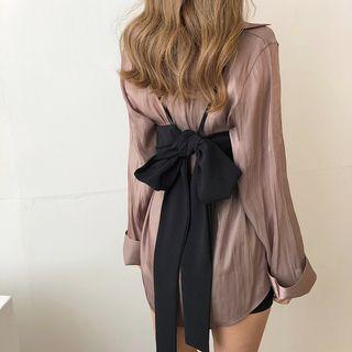 Set: Plain Oversize Shirt + Bow Back Camisole Top