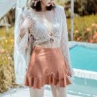 Set: Swim Top + Bottom + Skirt + Long-sleeve Cover-up