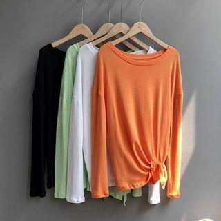 Long-sleeve Front Knot Knit Top