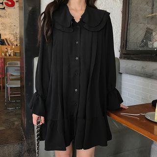 Long-sleeve Frill Trim Buttoned Mini Dress