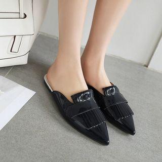 Faux Leather Fringed Pointy-toe Flat Mules