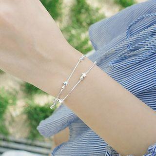 925 Sterling Silver Star Layered Bracelet Silver - One Size