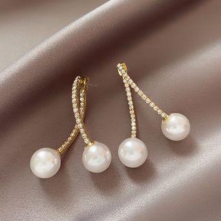 Faux Pearl Rhinestone Alloy Dangle Earring 1 Pair - Earring - Silver Needle - Gold - One Size