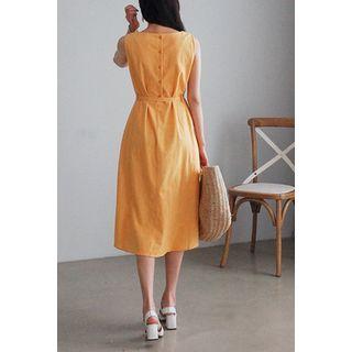 Sleeveless Button-back A-line Midi Dress With Sash