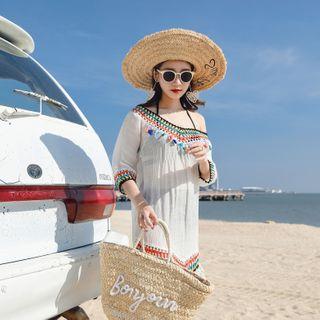 One-shoulder Embroidered Cover-up Dress White - One Size