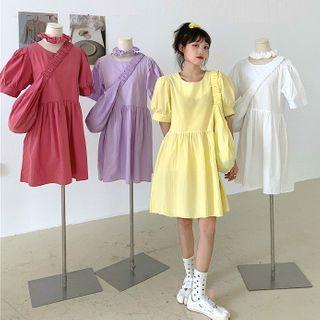 Set: Plain Loose-fit Short-sleeve Dress + Shoulder Bag