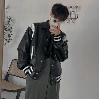 Two-tone Faux Leather Button-up Jacket