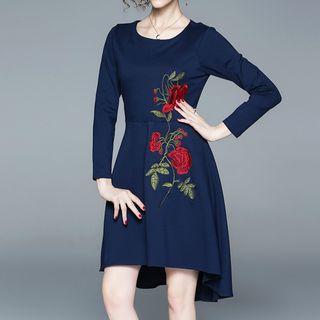 Rose Embroidered Asymmetrical A-line Dress