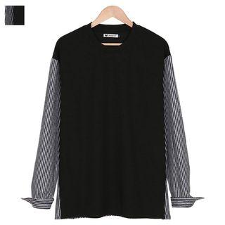 Roundneck Striped-panel T-shirt