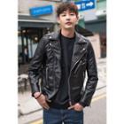 Diagonal-zip Faux-leather Rider Jacket