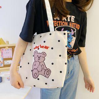 Bear Printed Canvas Tote Bag Dotted Bear - One Size
