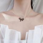925 Sterling Silver Faux Crystal Bow Choker Black Bow - Gold - One Size