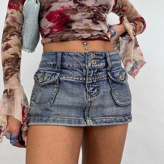Low Rise Washed Mini Denim Skirt