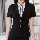 Short-sleeve Double Buttoned Blazer / Fitted Skirt / Short-sleeve Work Shirt