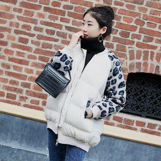 Leopard Print Panel Padded Bomber Jacket