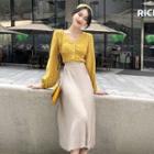 Dotted Long-sleeve Blouse / Midi Accordion Pleated A-line Skirt