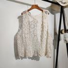 Crochet Lace Open Front Vest Almond - One Size