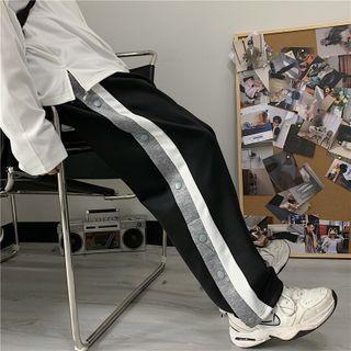 Color Panel Button Straight Cut Pants