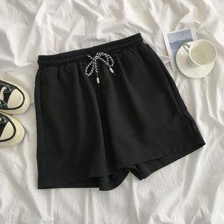 Drawstring Wide-leg Shorts Black - One Size