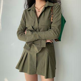 Bell-sleeve Ruched Shirt Dress