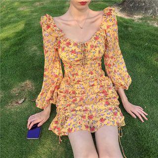 Floral Long-sleeve Slim-fit Dress