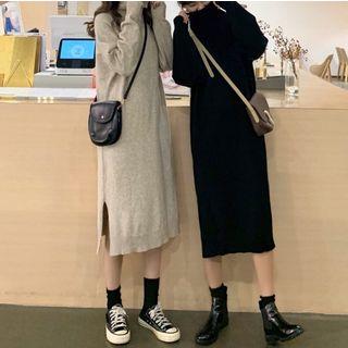Slit-side Long Sleeve Turtleneck Knit Dress