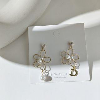 Faux Pearl Flower Drop Earring 1 Pair - 925 Silver Earrings - As Shown In Figure - One Size