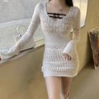 Pointelle Knit Mini Sheath Dress / Slipdress