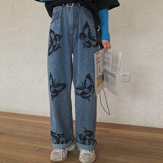 Butterfly Printed Straight Fit Jeans