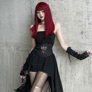 Strapless Asymmetrical A-line Dress / Heart Print Belt / Set