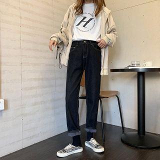 High-waist Straight-cut Fleece Lined Jeans