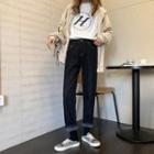 High-waist Straight-cut Fleece Lined Jeans