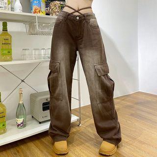 Wide Leg Gradient Cargo Jeans