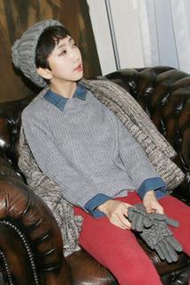Denim Collar Knit Top