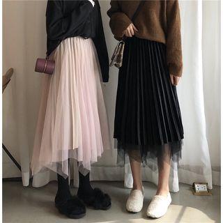 Reversible Midi Mesh-overlay A-line Skirt