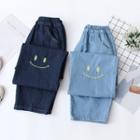 Smiley Face Embroidered Straight-leg Jeans