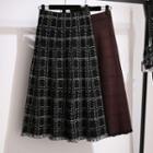 Frayed Plaid Midi A-line Skirt