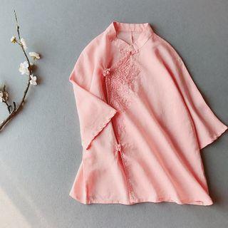 Mandarin Collar 3/4-sleeve Linen Top