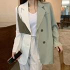 Mock Two-piece Single-breasted Blazer White & Green - One Size