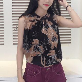 Sleeveless Chiffon Floral Print Top