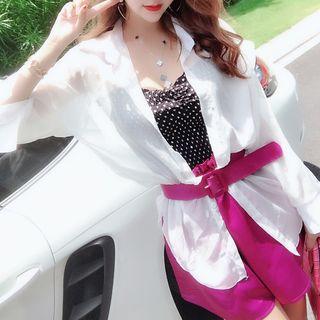 Set: Dotted Camisole Top + Wide Leg Shorts + Light Jacket