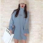 Turtleneck Lettering Mini Pullover Dress