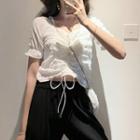 Square-neck Short-sleeve Blouse / Cropped Straight-fit Pants