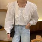 Lace Trim Ruffled Blouse White - One Size
