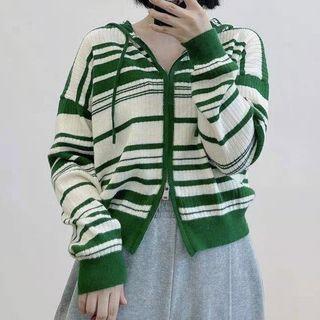 Hooded Striped Zip-up Cardigan