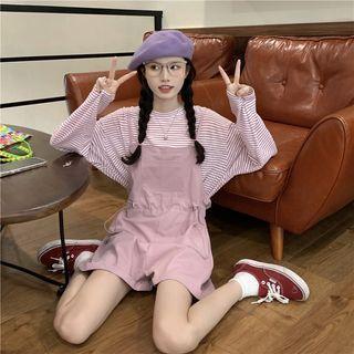 Set: Long-sleeve Striped T-shirt + Jumper Shorts