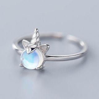 925 Sterling Silver Bead Unicorn Open Ring S925 Silver - Silver - One Size