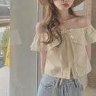 Short-sleeve Ruffle Off Shoulder Top As Shown In Figure - One Size