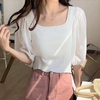 3/4-sleeve Scoop-neck Knit Top