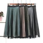 Mesh Overlay Glitter Pleated Skirt